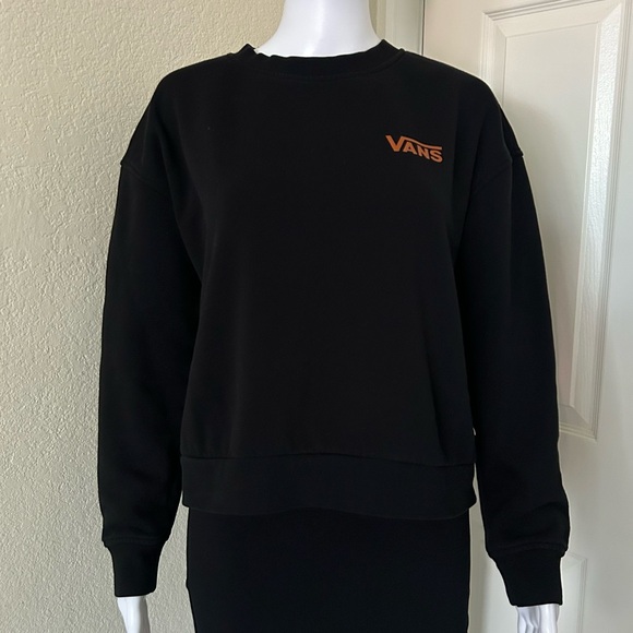 Vans Ronan Black Crew Neck Boxy Fit Semi Cropped Pullover Sweatshirt Top Medium - Picture 1 of 6